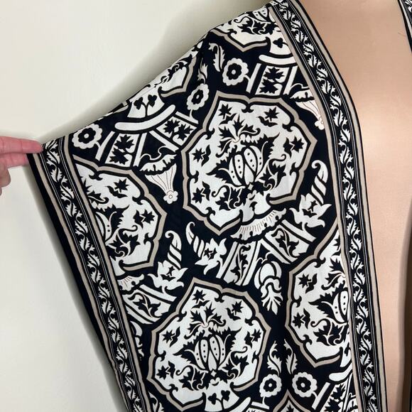 Max Studio Kimono Large Womens Batik Open Front Maximalist Boho Cream Black New - Picture 4 of 9